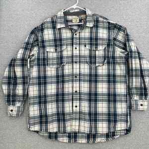 Red Head Shirt Mens 2XL Blue Plaid Button Up Long Sleeve Outdoor Workwear Pocket